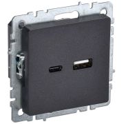 Розетка BRITE USB A+C 18Вт РЮ11-1-БрЧ черн. IEK BR-U22-018-K02